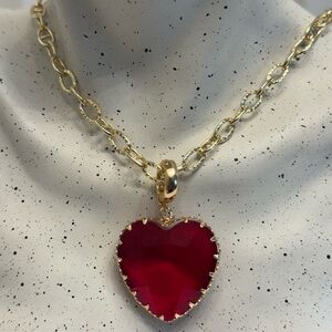 Gold Chain Necklace with Red Heart Pendant
